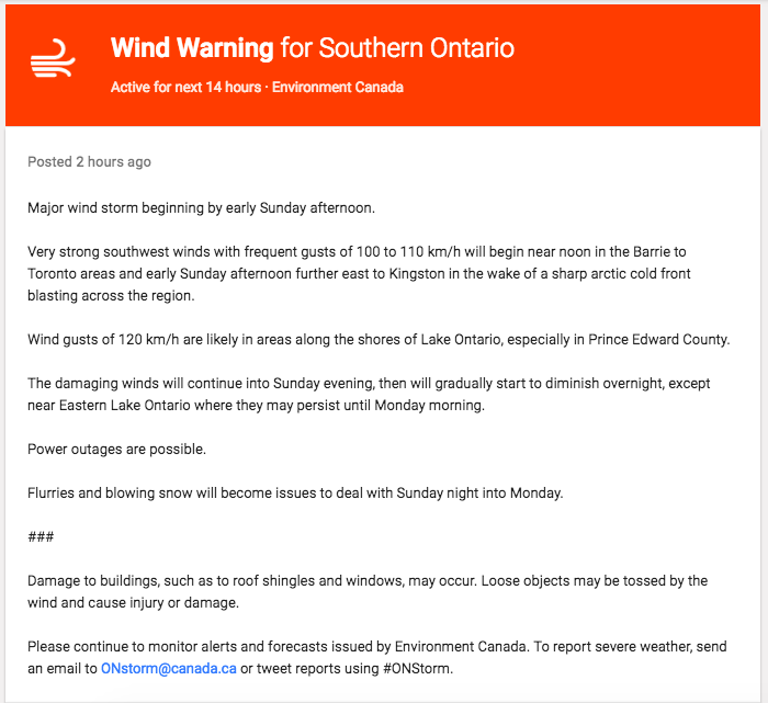 Weather System Alert - Southern Ontario